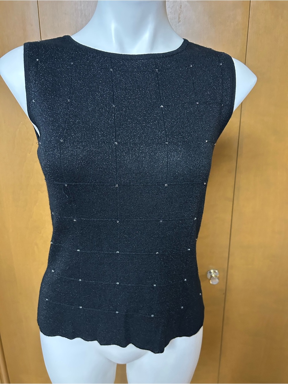 Black Sleeveless Embellished Knit Tank Top